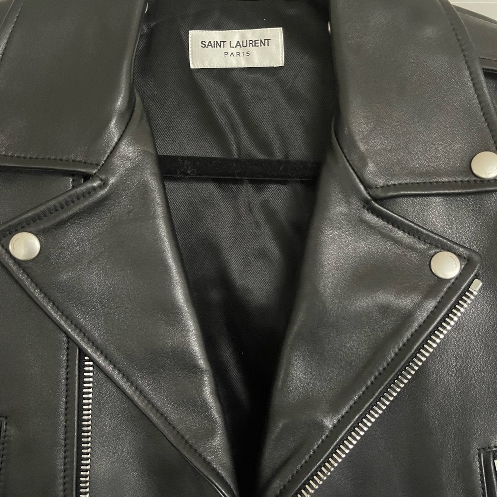 Saint Laurent ssw22 black classic leather biker jacket